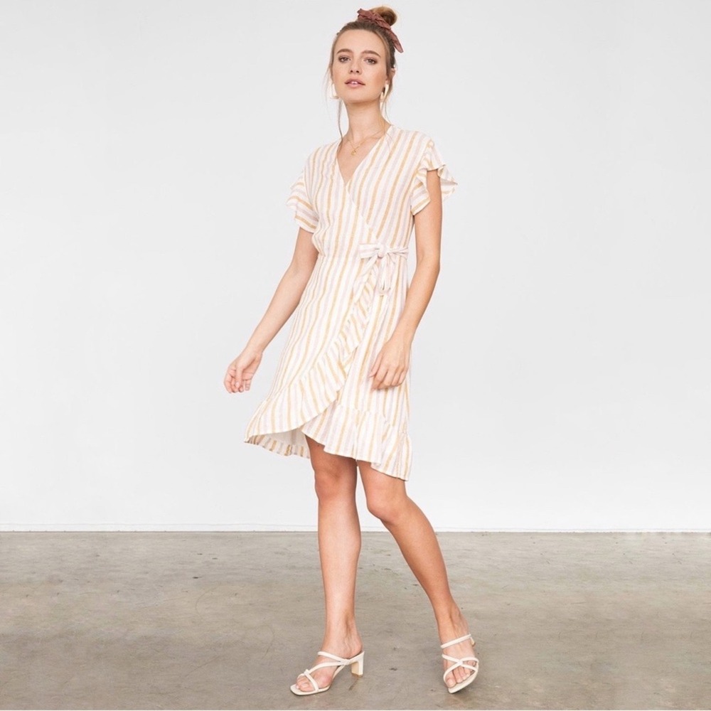 Rails | Brigitte Wrap Dress Amberβ Stripe Linen Blend Size M